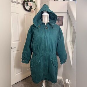 Vintage KAOS Green Cotton Pocket Longsleeve Hooded Zip up Button Trench Coat S